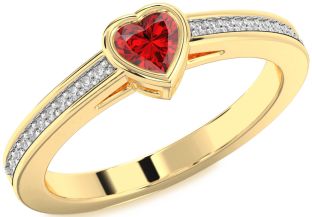 Diamond Ruby Gold Heart Promise Ring