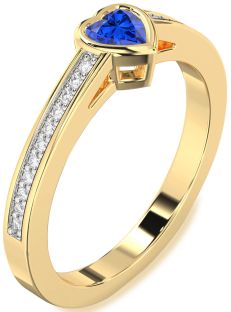 Diamond Blue Sapphire Gold Heart Pave Promise Ring