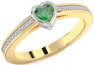 Diamond Emerald White Yellow Gold Heart Promise Ring