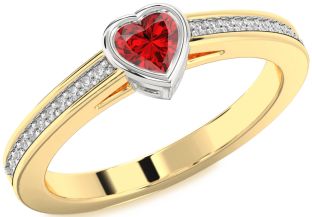 Diamond Ruby White Yellow Gold Heart Promise Ring