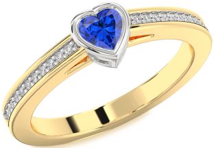 Diamond Blue Sapphire Platinum & Yellow Gold Heart Pave Promise Ring