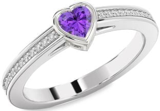 Diamond Amethyst Platinum Heart Pave Promise Ring