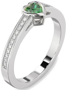 Diamond Emerald White Gold Heart Pave Promise Ring
