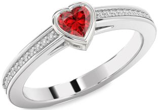 Diamond Ruby Silver Heart Promise Ring