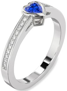 Diamond Blue Sapphire Platinum Heart Pave Promise Ring