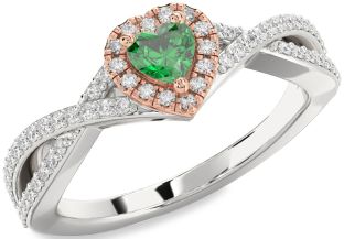 Diamond Emerald White Rose Gold Heart Promise Ring