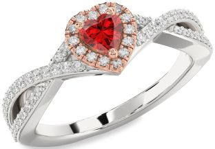 Diamond Ruby White Rose Gold Heart Promise Ring