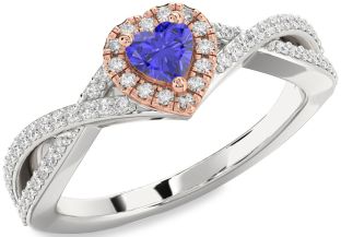 Diamond Amethyst Platinum & Rose Gold Heart Pave Promise Ring