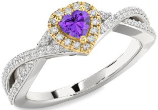 Diamond Amethyst Platinum & Yellow Gold Heart Pave Promise Ring