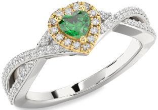 Diamond Emerald Silver & 10K gold Heart Promise Ring