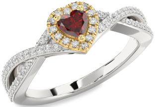 Diamond Amethyst Platinum & Yellow Gold Heart Pave Promise Ring