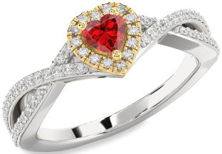 Diamond Ruby Silver & 10K gold Heart Promise Ring