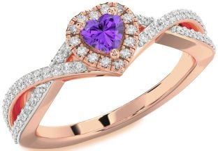 Diamond Amethyst Rose Gold Heart Pave Promise Ring