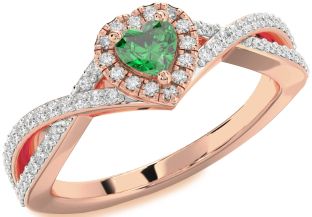 Diamond Emerald Rose Gold Heart Promise Ring