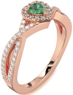 Diamond Emerald Rose Gold Heart Pave Promise Ring