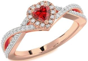 Diamond Ruby Rose Gold Heart Promise Ring