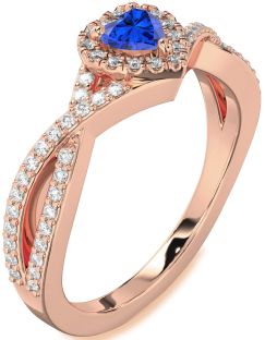 Diamond Blue Sapphire Rose Gold Heart Pave Promise Ring
