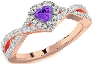 Diamond Amethyst Platinum & Rose Gold Heart Pave Promise Ring