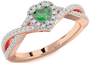 Diamond Emerald White Rose Gold Heart Promise Ring
