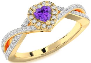 Diamond Amethyst Gold Heart Pave Promise Ring