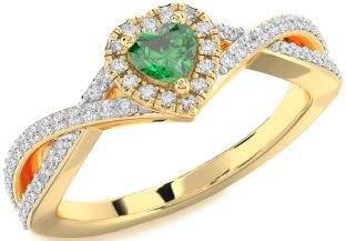 Diamond Emerald Gold Heart Promise Ring