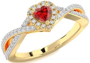 Diamond Ruby Gold Heart Promise Ring