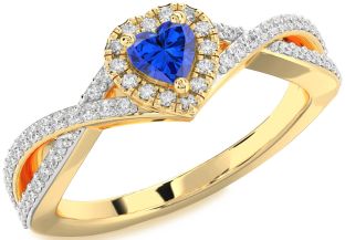 Diamond Blue Sapphire Gold Heart Promise Ring