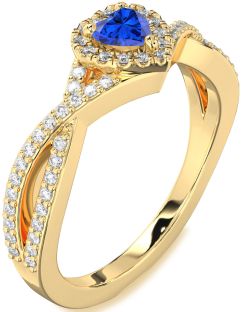 Diamond Blue Sapphire Gold Heart Pave Promise Ring