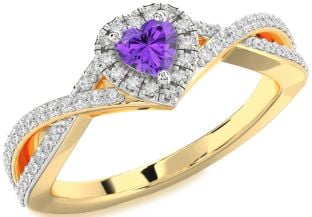 Diamond Amethyst Platinum & Yellow Gold Heart Pave Promise Ring