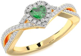 Diamond Emerald White Yellow Gold Heart Promise Ring