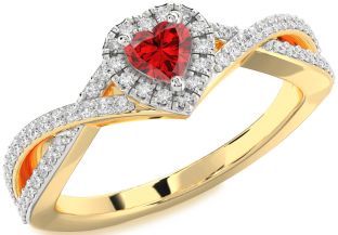 Diamond Ruby White Yellow Gold Heart Promise Ring