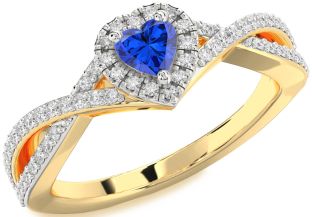 Diamond Blue Sapphire Gold Silver Heart Pave Promise Ring