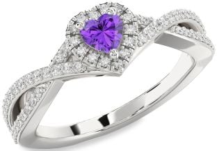Diamond Amethyst Platinum Heart Pave Promise Ring