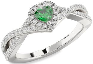 Diamond Emerald White Gold Heart Promise Ring