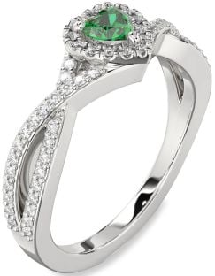 Diamond Emerald White Gold Heart Pave Promise Ring