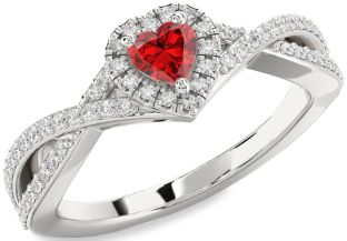 Diamond Ruby Silver Heart Promise Ring