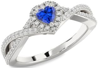 Diamond Blue Sapphire White Gold Heart Pave Promise Ring