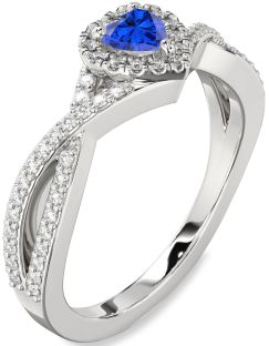 Diamond Blue Sapphire Platinum Heart Pave Promise Ring