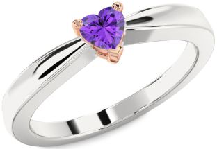 Amethyst Platinum & Rose Gold Heart Promise Ring