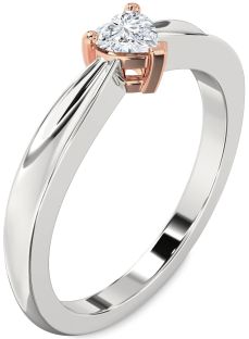 Diamond Silver & 10K Rose Gold Heart Promise Ring