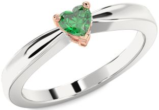 Emerald White Rose Gold Heart Promise Ring