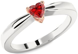 Ruby White Rose Gold Heart Promise Ring