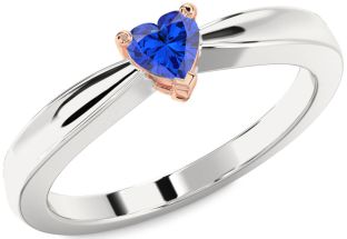 Blue Sapphire Silver & 10K Rose Gold Heart Promise Ring