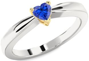 Blue Sapphire Silver & 10K gold Heart Promise Ring