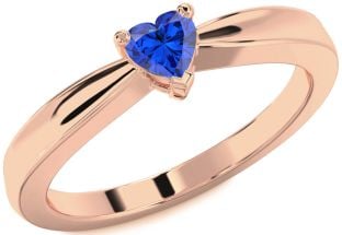 Blue Sapphire Rose Gold Silver Heart Promise Ring