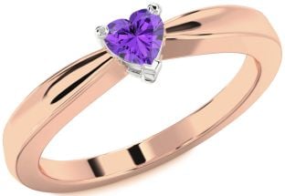 Amethyst Platinum & Rose Gold Heart Promise Ring