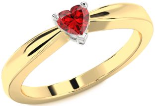 Ruby White Yellow Gold Heart Promise Ring