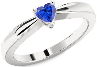 Blue Sapphire White Gold Heart Promise Ring