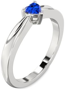 Blue Sapphire Platinum Heart Promise Ring