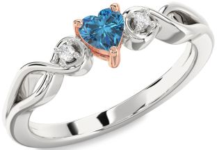 Diamond Amethyst Platinum & Rose Gold Heart Knot Three Stone Engagement Ring